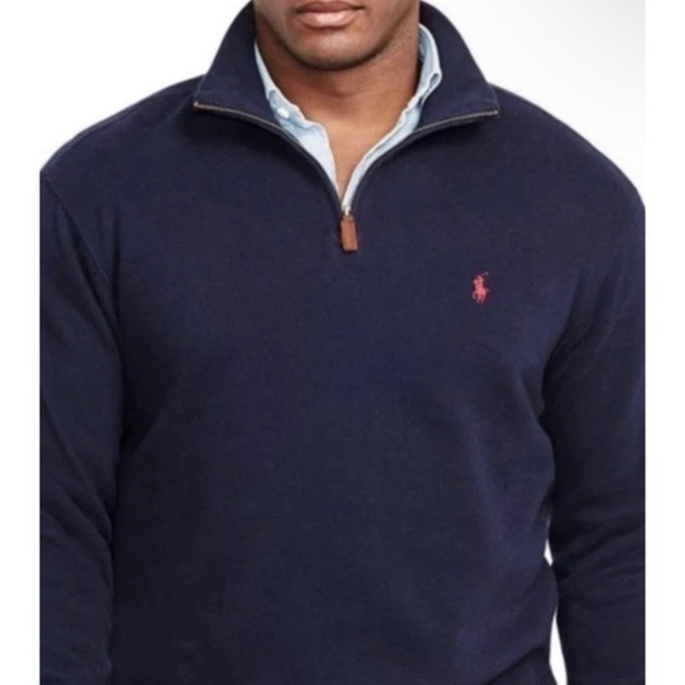 Polo Ralph Lauren Men's Navy Blue 1/4 Zip Pullover Sweater Pullover XXL Cotton‎